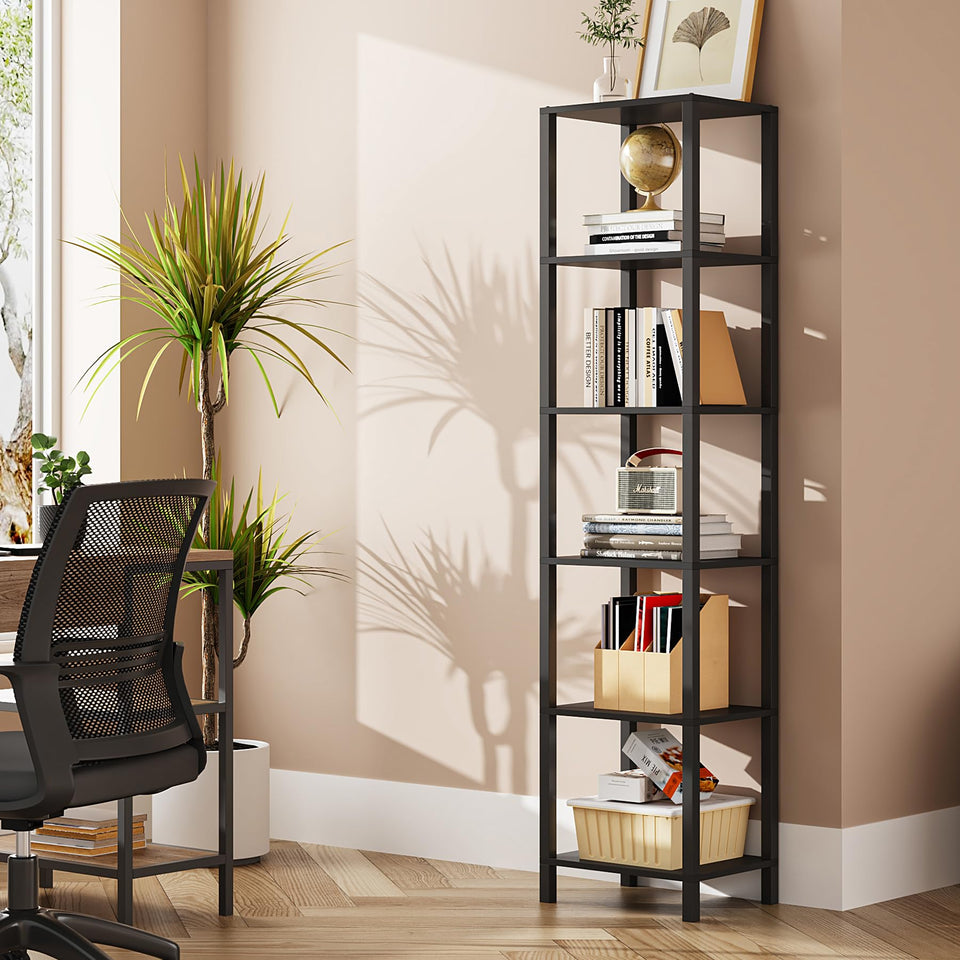 TUTOTAK 6-tier narrow bookshelf assembly showcases space-saving design