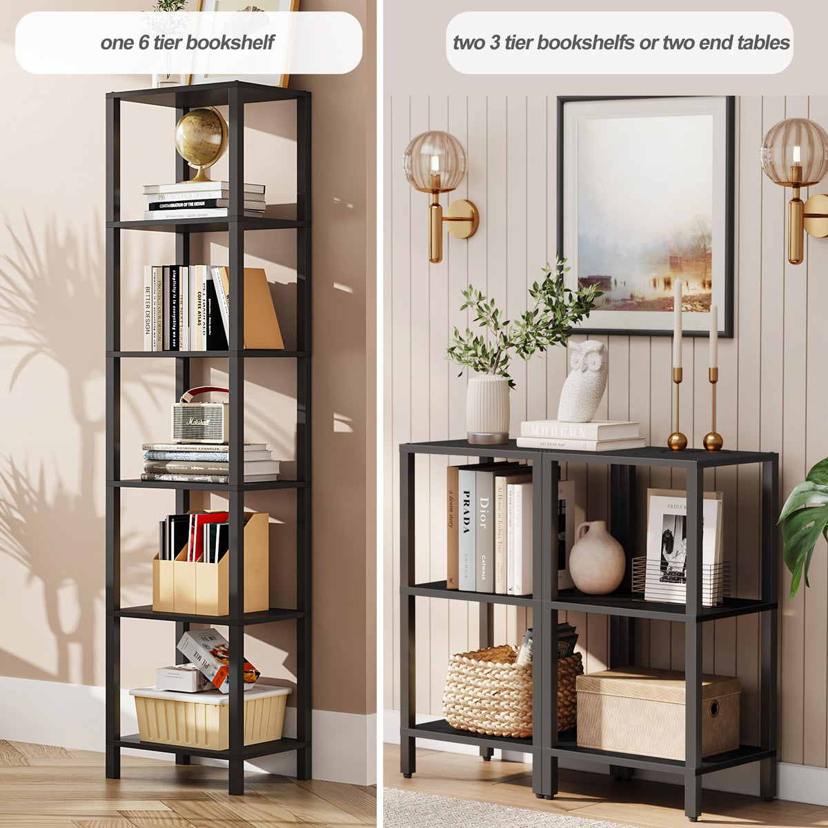 TUTOTAK Bookshelf 6-tier narrow side-view emphasizes slim footprint