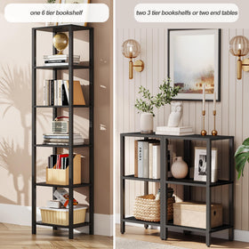 TUTOTAK Bookshelf 6-tier narrow side-view emphasizes slim footprint