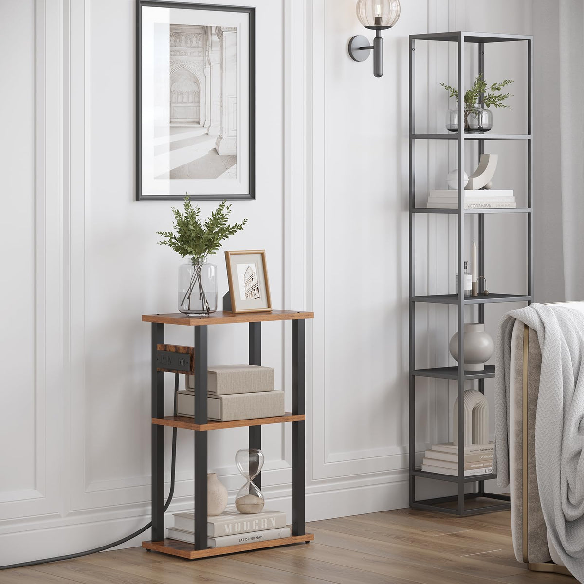 TUTOTAK brown finish with metal legs adds industrial style to spaces