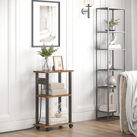 TUTOTAK brown finish narrow side table blending into living room decor