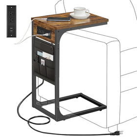 TUTOTAK C-shaped end table with charging station keeps devices charged from the sofa.