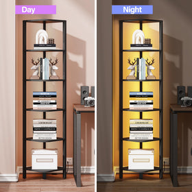 TUTOTAK black finish corner shelf features adjustable feet to protect floors.