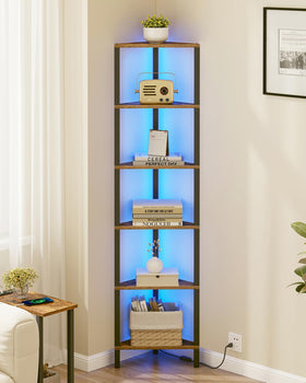 TUTOTAK Corner Shelf LED light strip enhances ambience for books and decor.