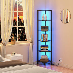 TUTOTAK corner shelf with LED light enhances decor and organization.
