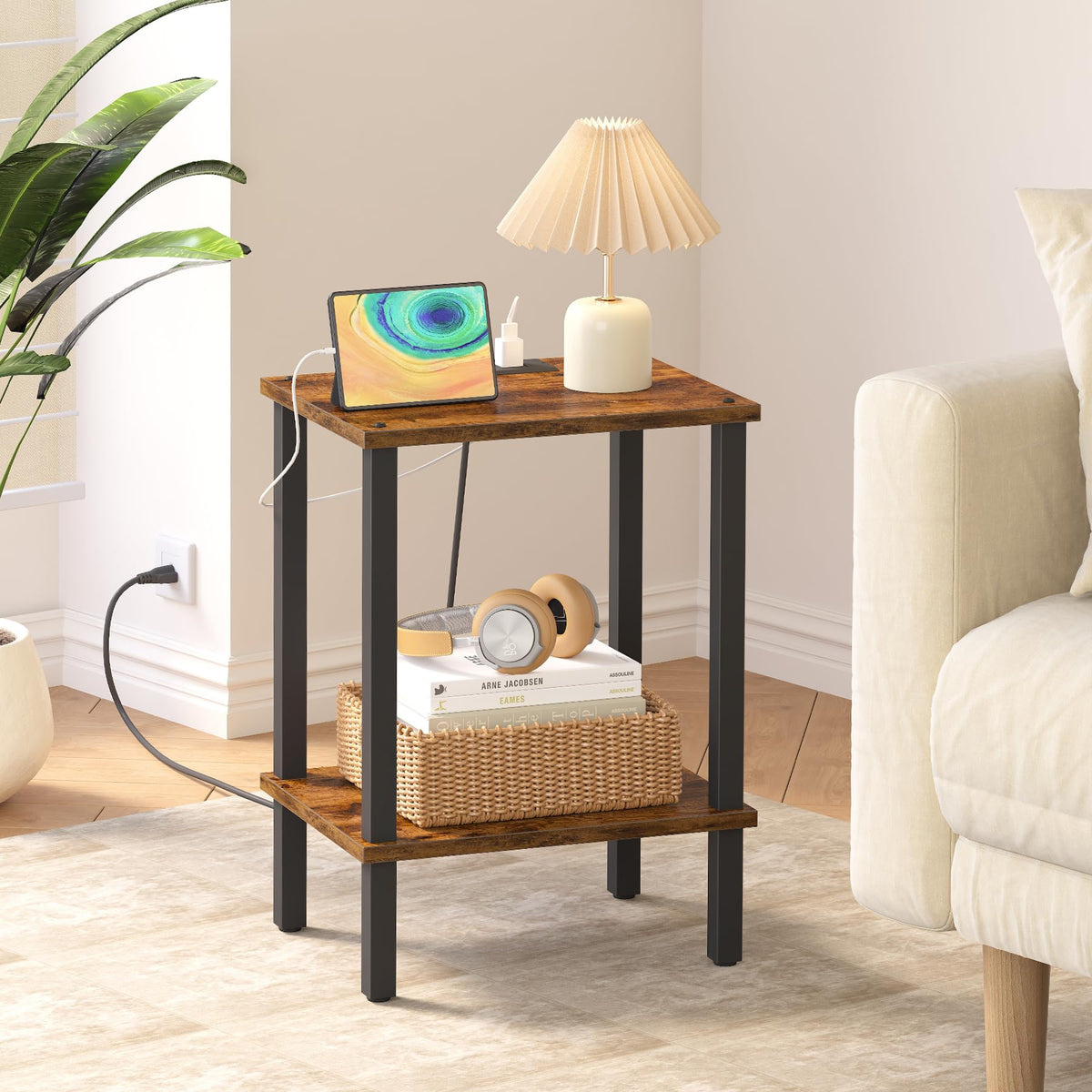 TUTOTAK end table two-tier storage shelves top and bottom