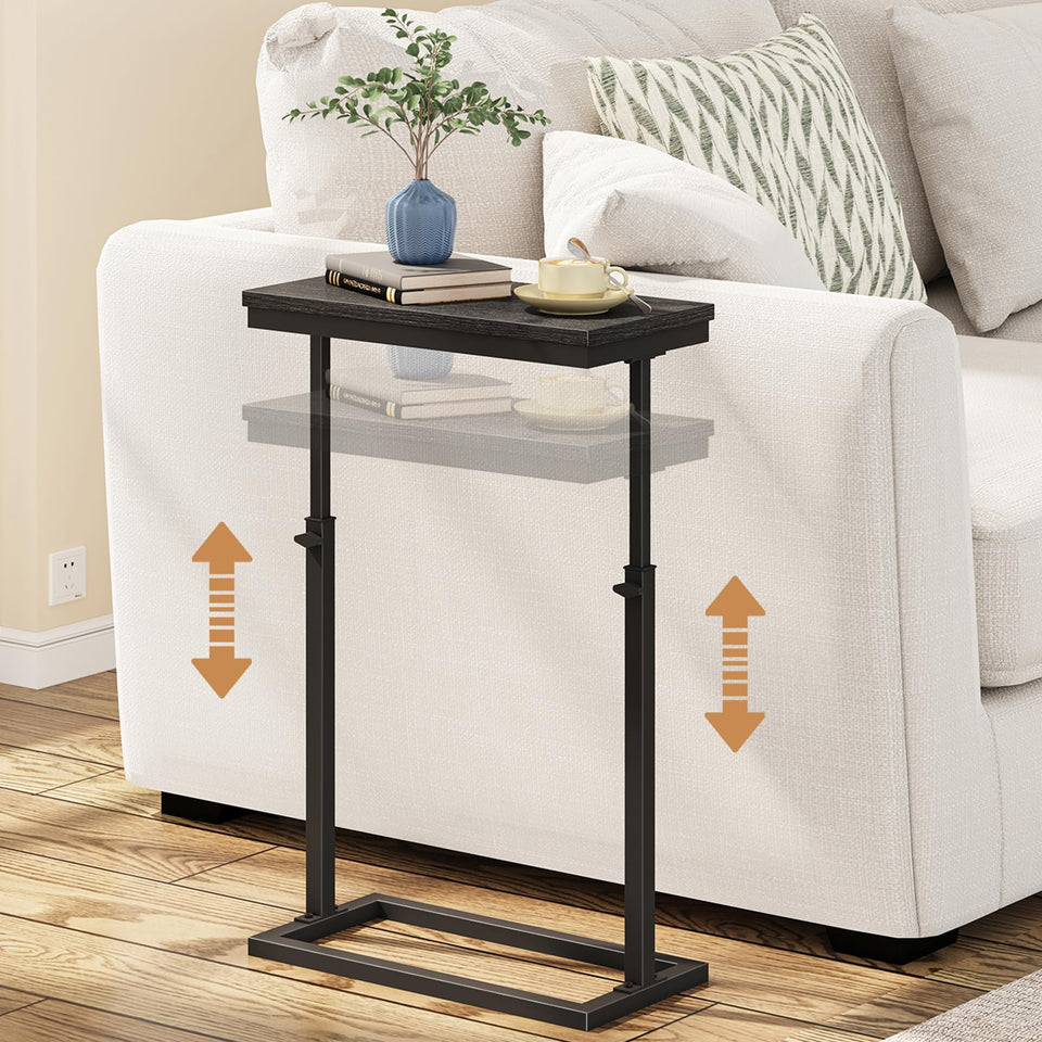 TUTOTAK end table adjustable height beside the sofa supports ergonomic laptop use.