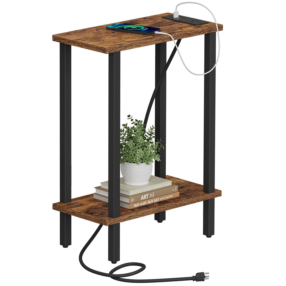 TUTOTAK end table with charging station and USB ports beside sofa