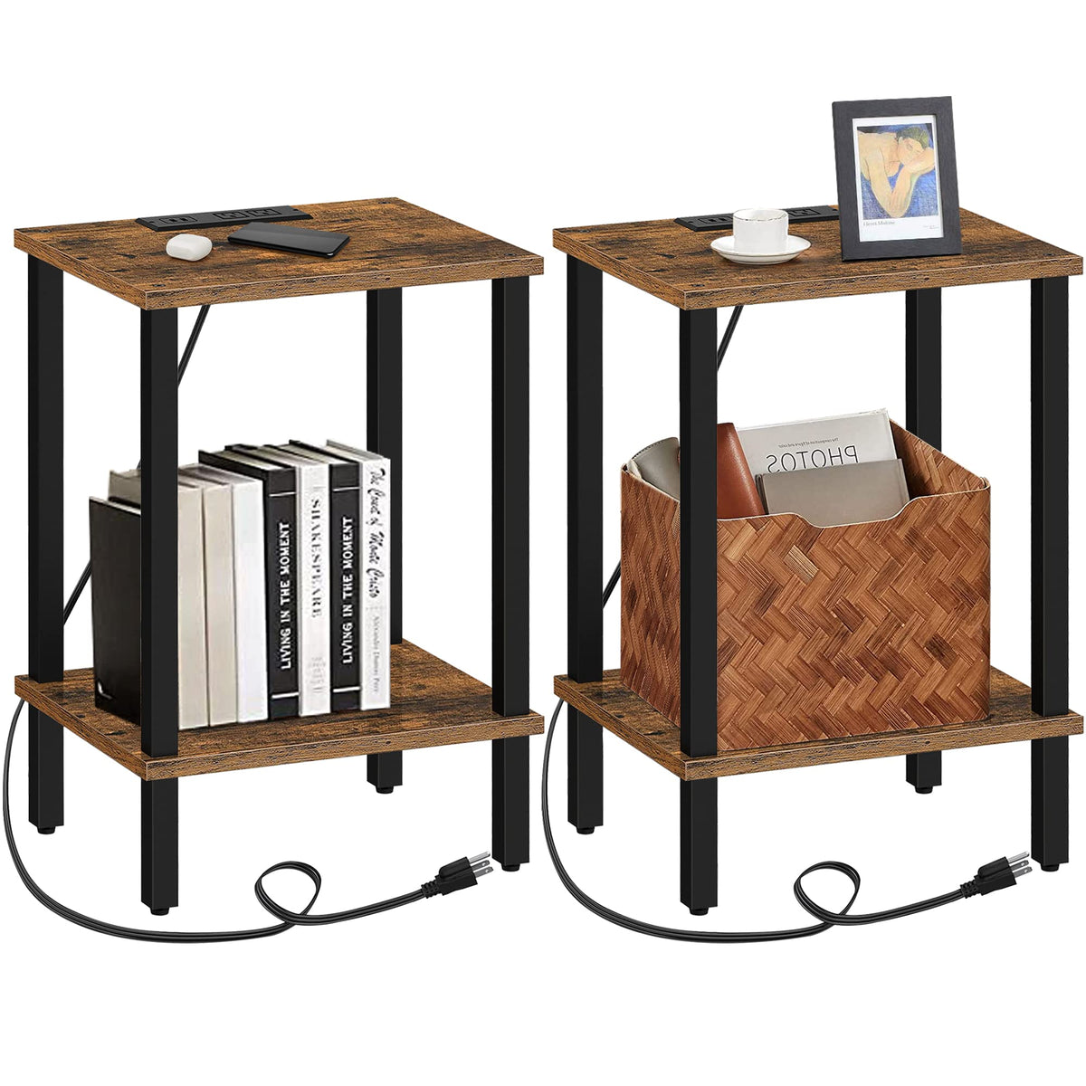 TUTOTAK end table with charging station top view showing dual outlets and USB ports