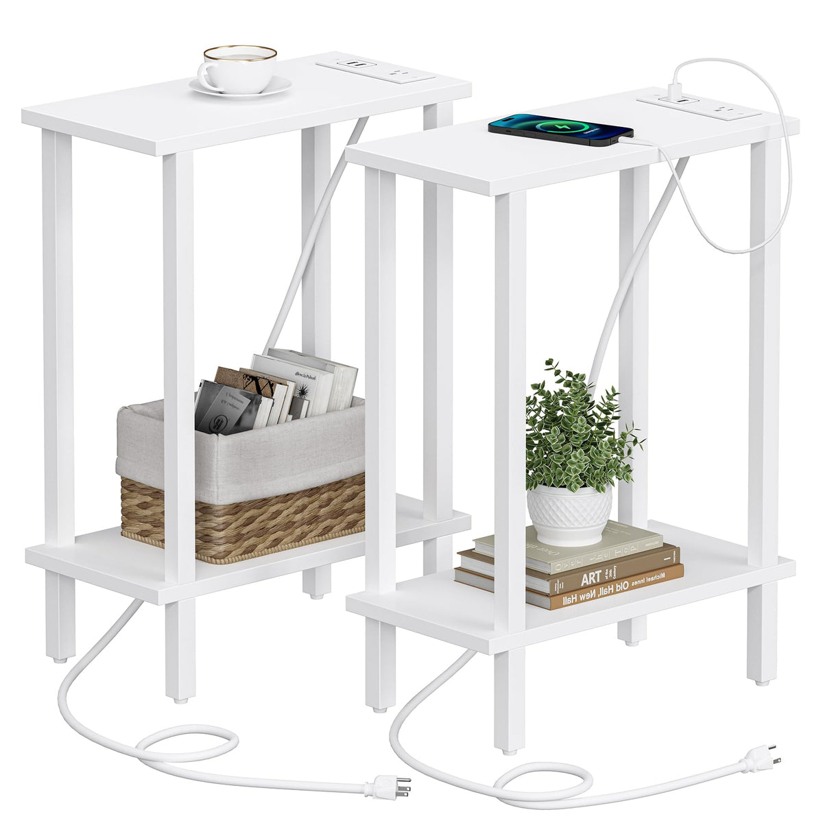 TUTOTAK end table with charging station top view for easy device charging