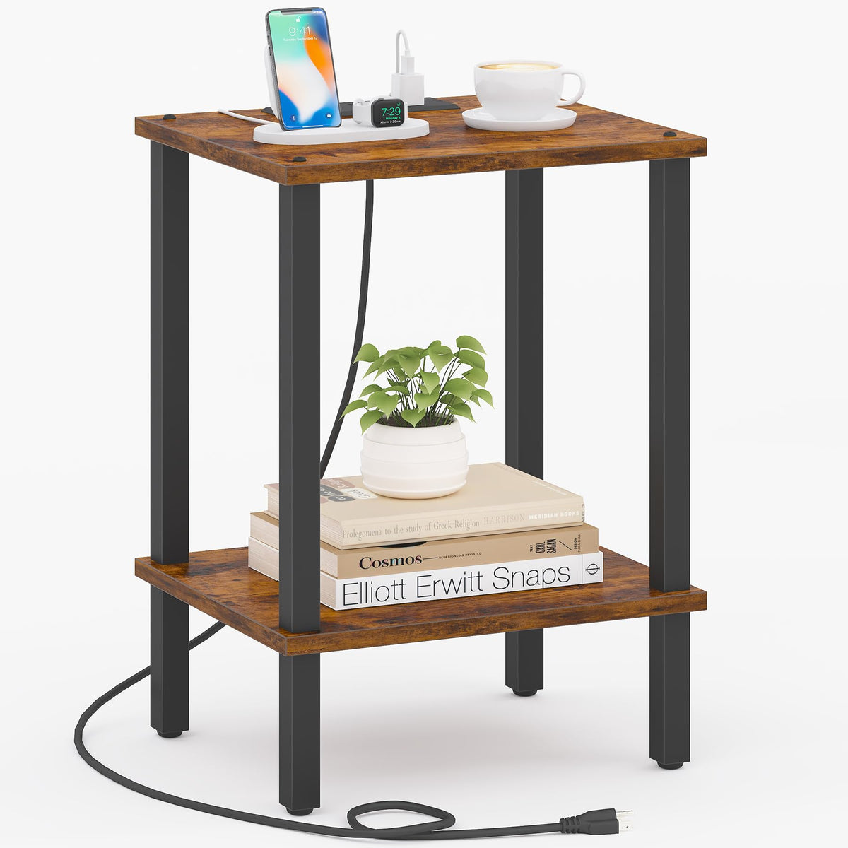 TUTOTAK end table with charging station keeps devices powered and organized