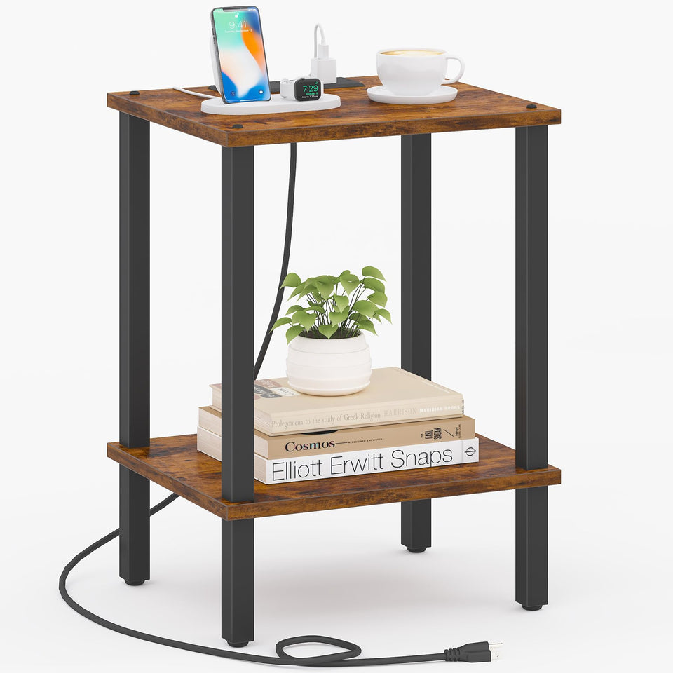 TUTOTAK end table with charging station keeps devices powered and organized