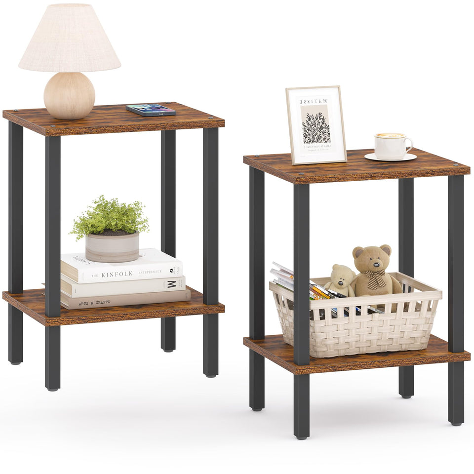 TUTOTAK End Table with two-tier shelves, ideal for compact living spaces.