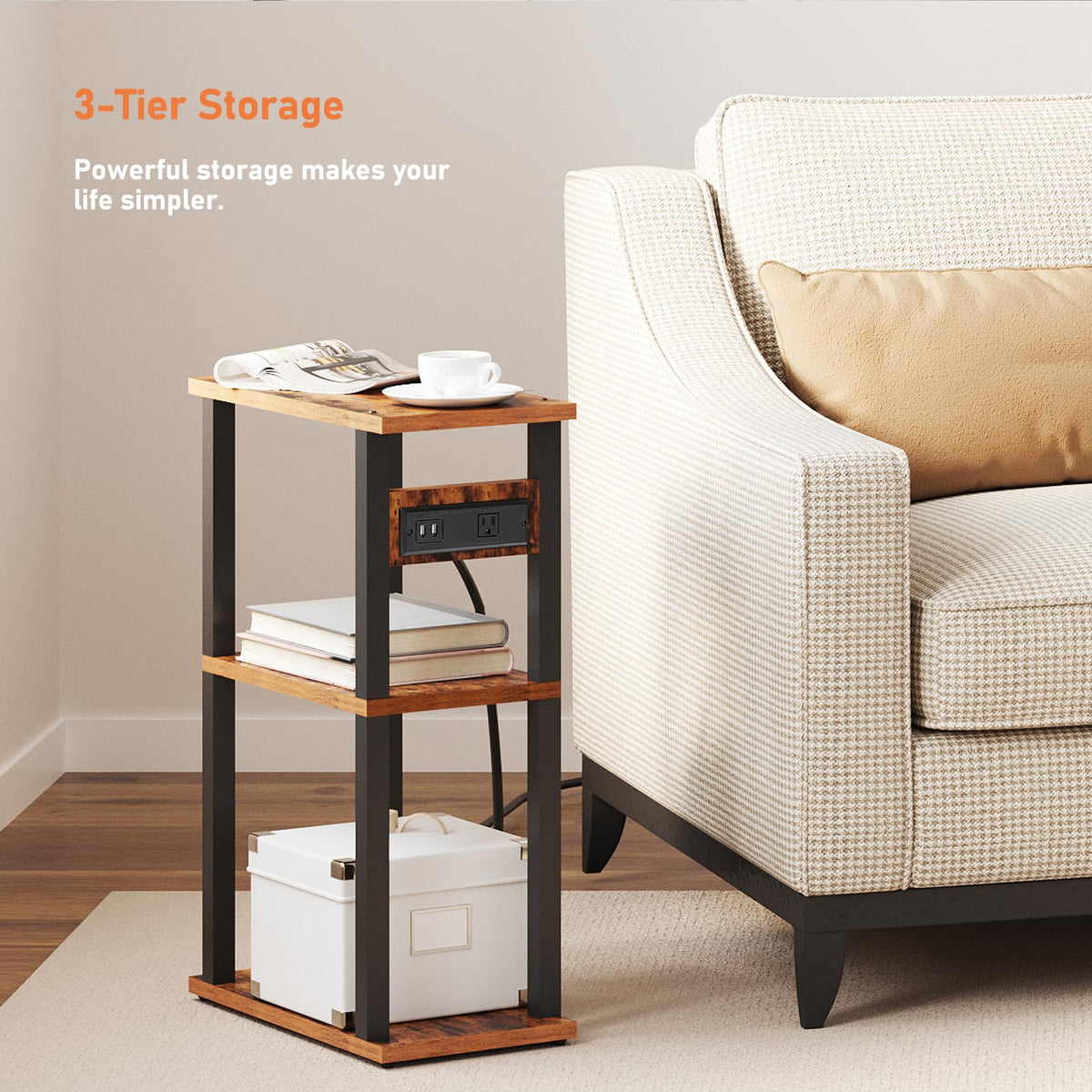 TUTOTAK end table with wheels and adjustable feet for effortless repositioning
