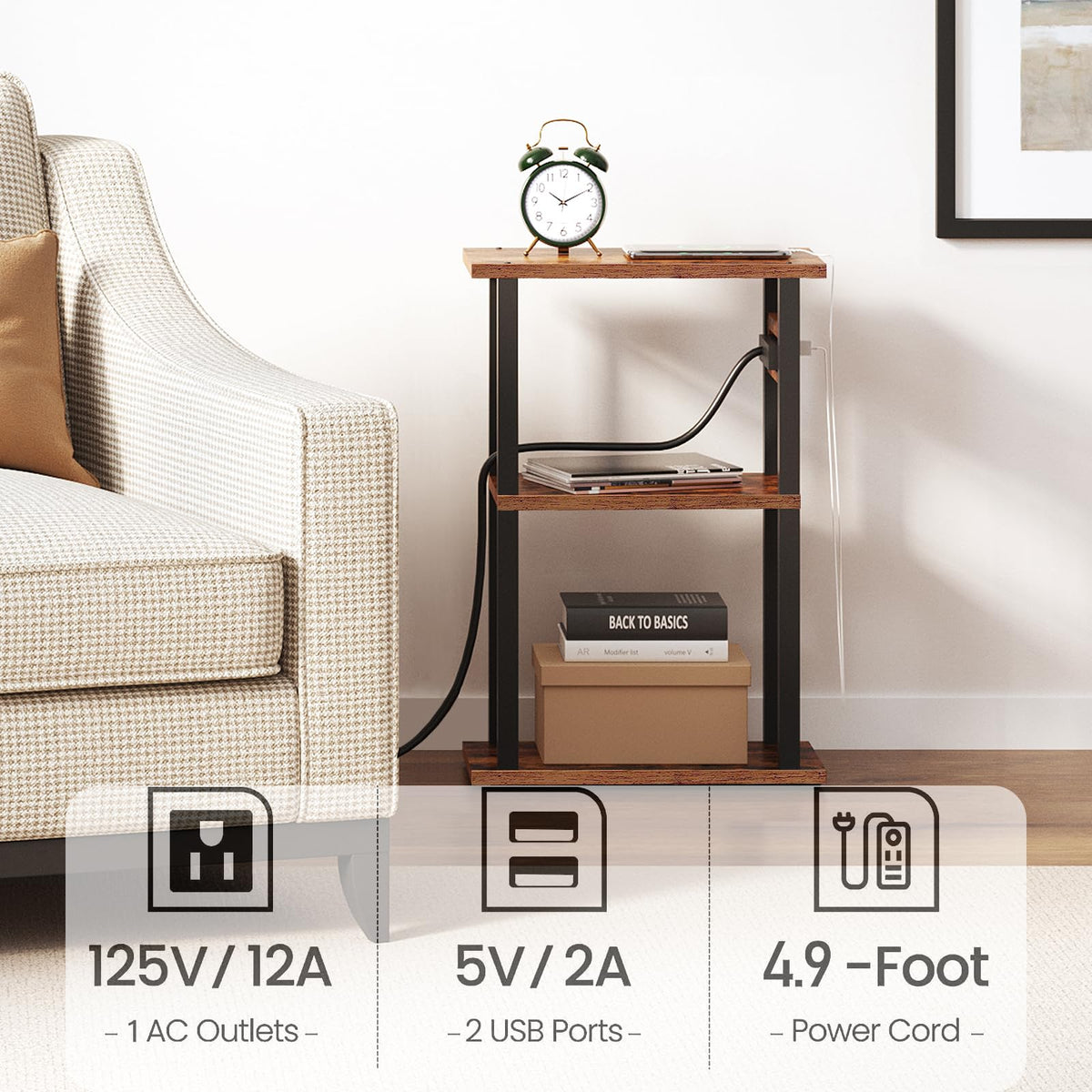 TUTOTAK movable end table with wheels for easy room repositioning