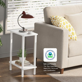 TUTOTAK narrow end table side-angle view, ideal beside couches in small living areas.
