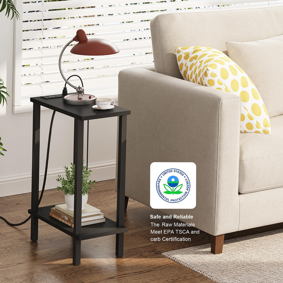 TUTOTAK narrow side table fits compact apartment spaces.
