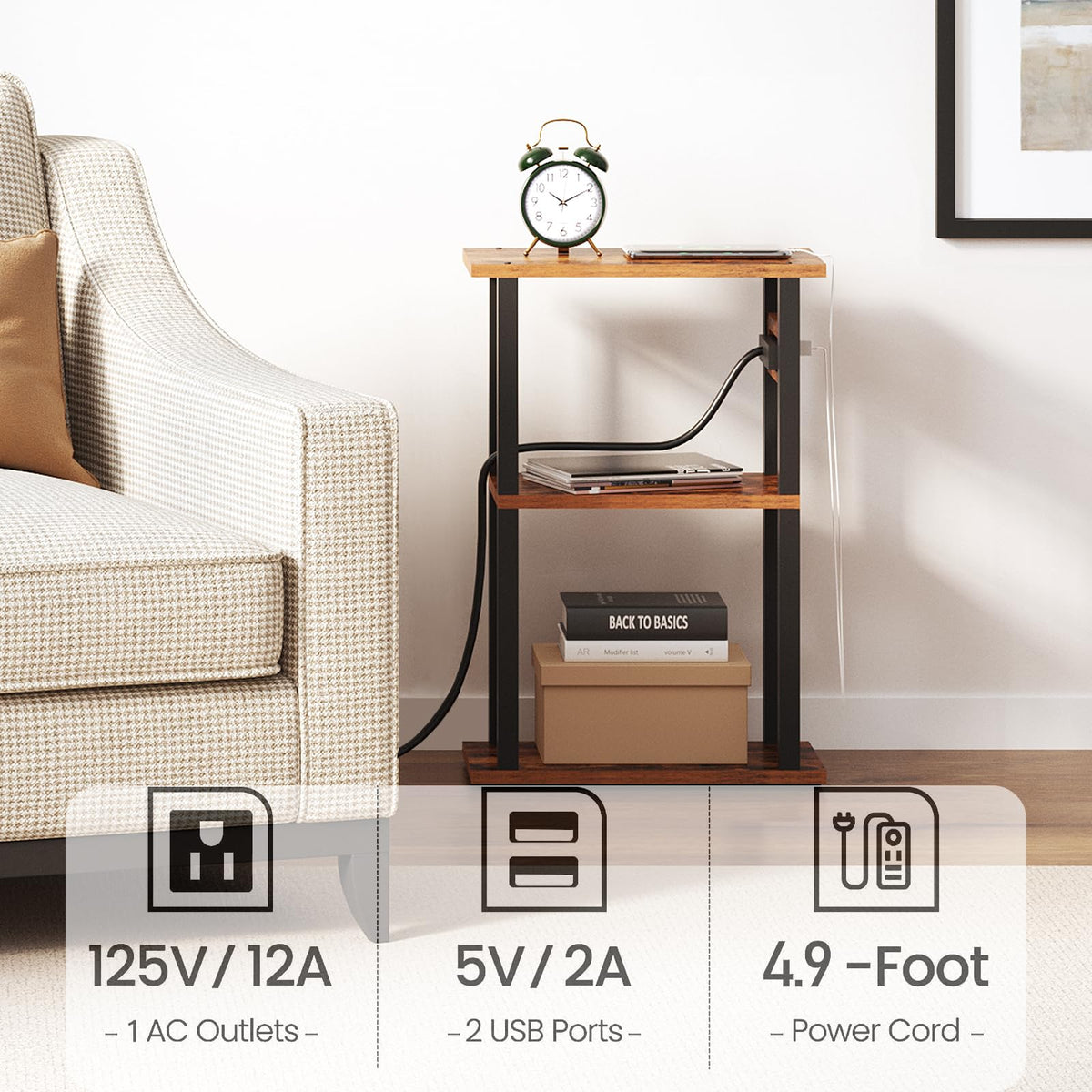 TUTOTAK narrow sofa side table in living room setting with a lamp and decor