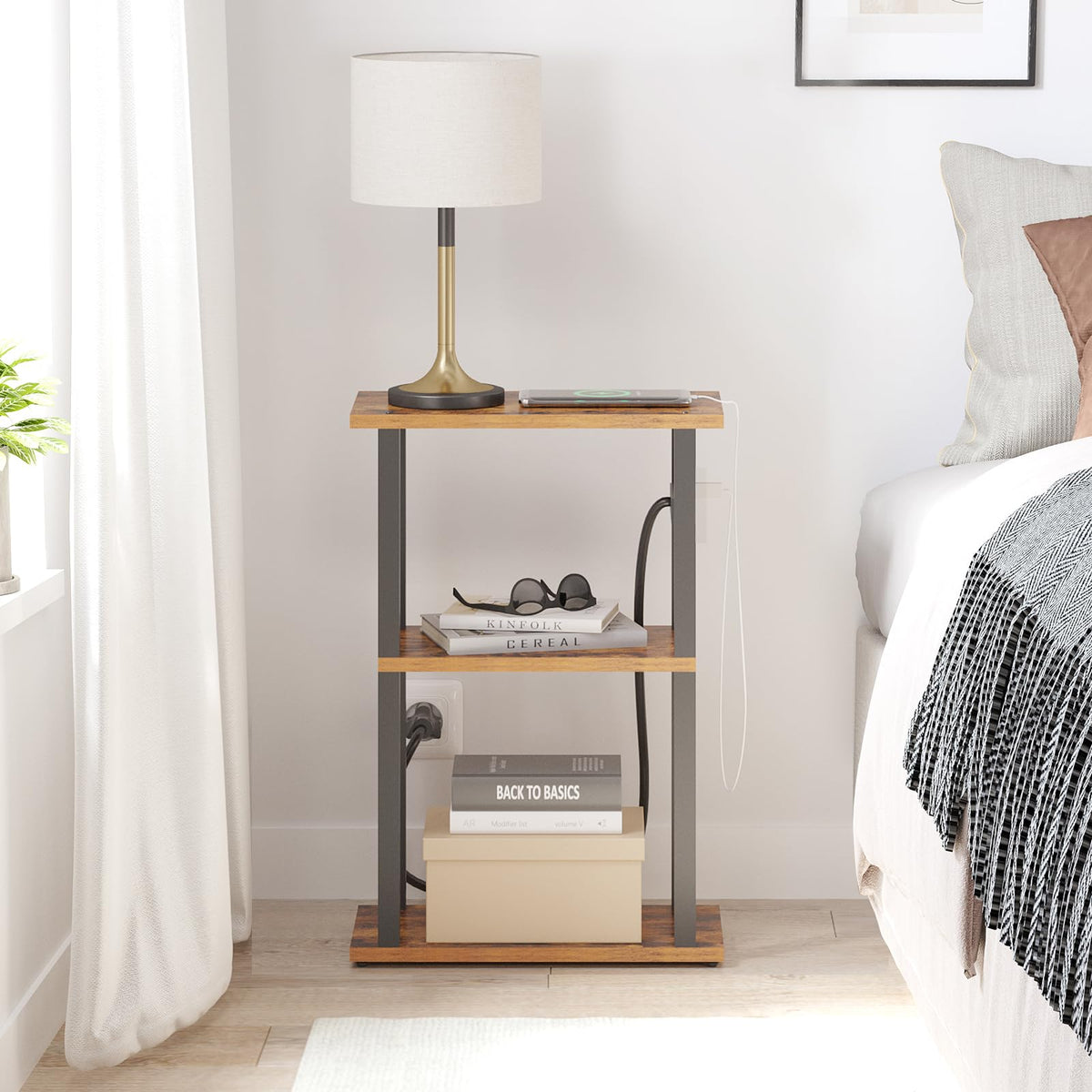 TUTOTAK side table with USB ports and outlet for electronics within reach