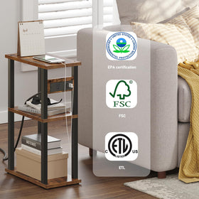TUTOTAK skinny end table shown with wheels and adjustable feet for flexibility