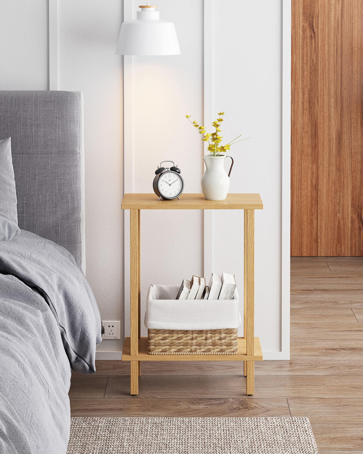 TUTOTAK skinny sofa table in a living room beside the sofa.