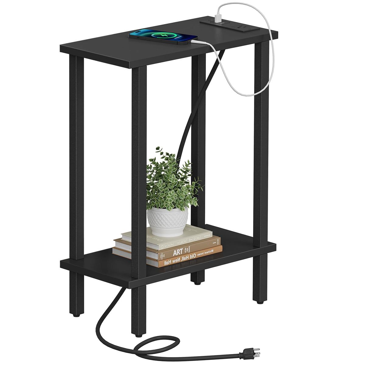 TUTOTAK small end table with charging station and outlets, ready for devices.