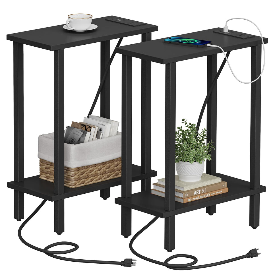 TUTOTAK small end table with charging station for clutter-free device charging.