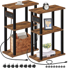 TUTOTAK small narrow side table with charging station and USB ports for convenient charging