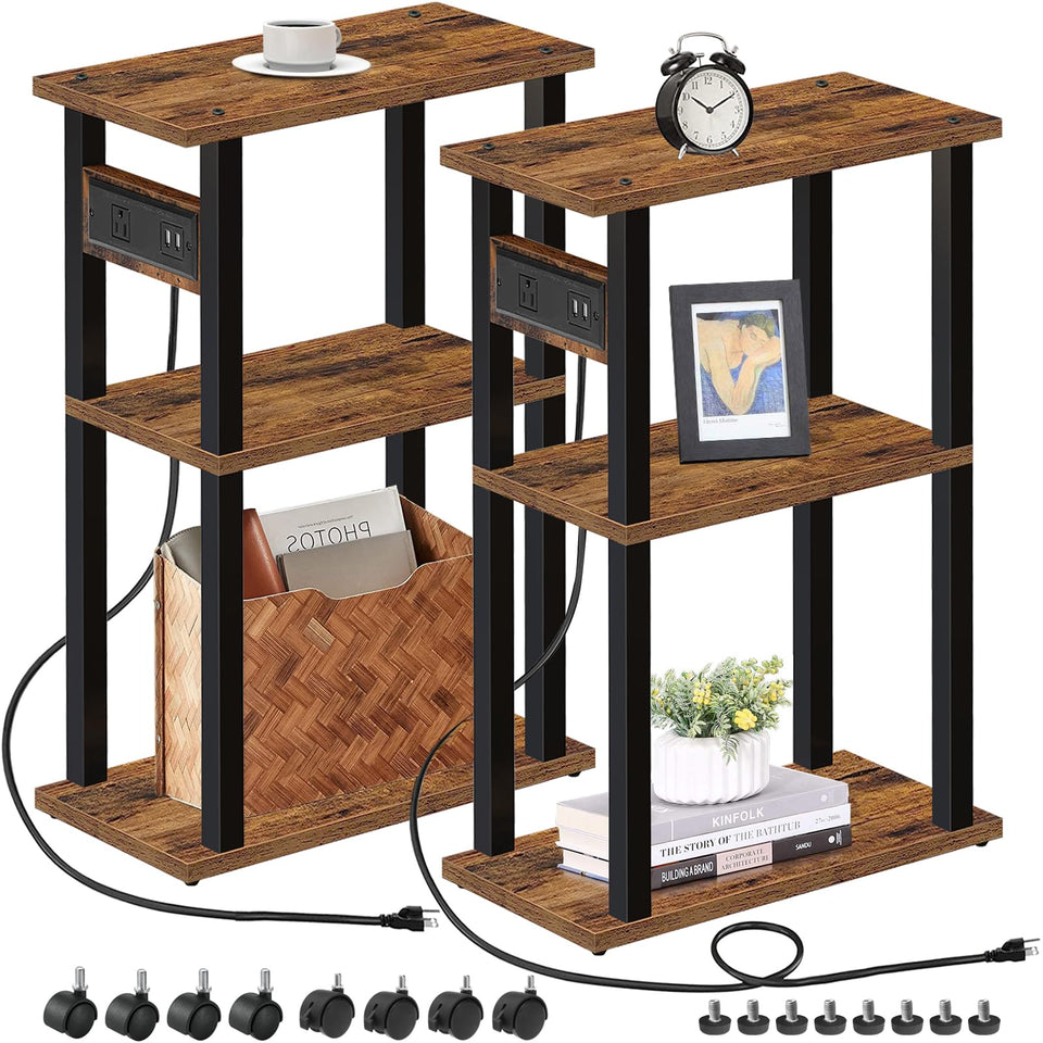 TUTOTAK small narrow side table with charging station and USB ports for convenient charging