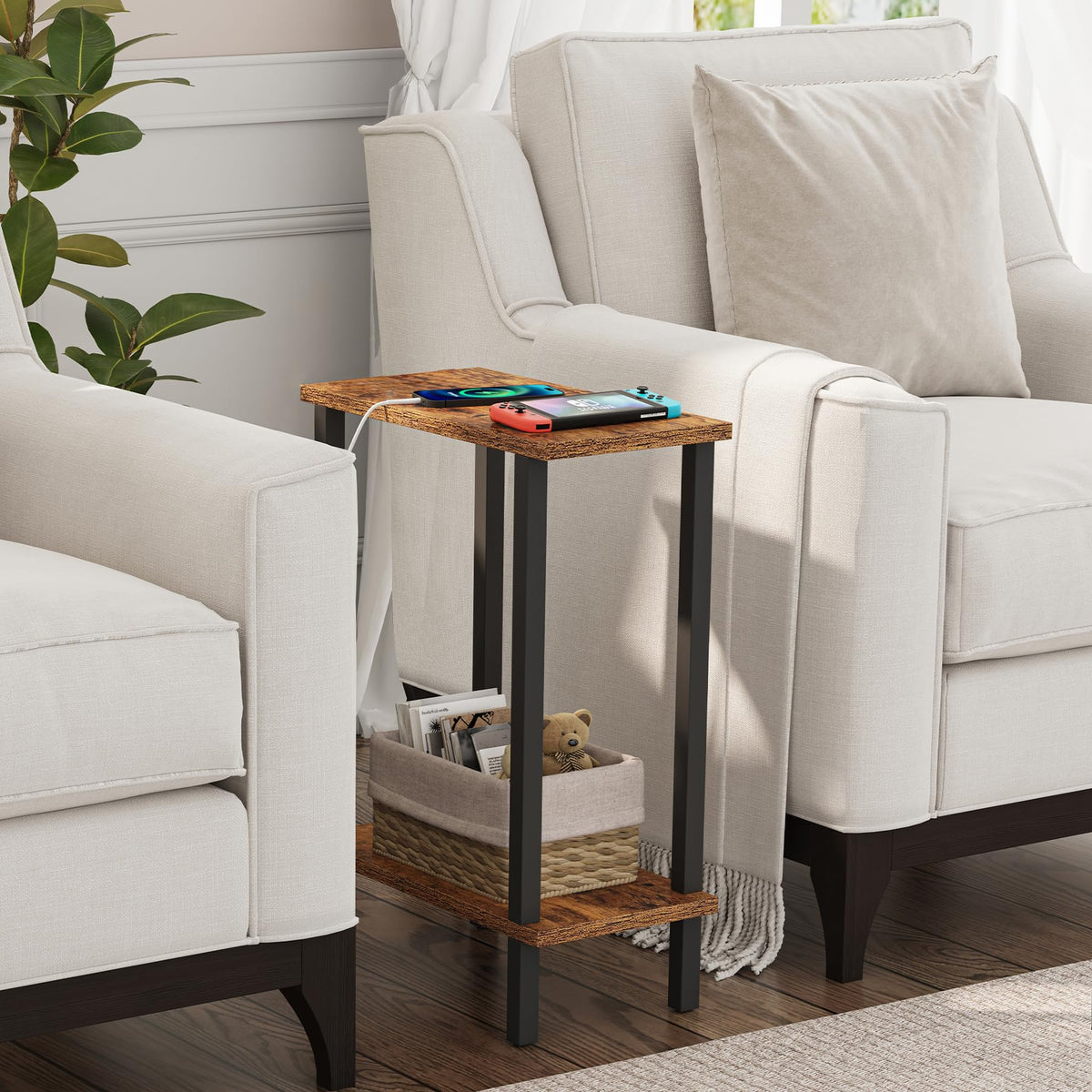 TUTOTAK small side table footprint view emphasizes compact 7.9 by 15.8 inch space saving
