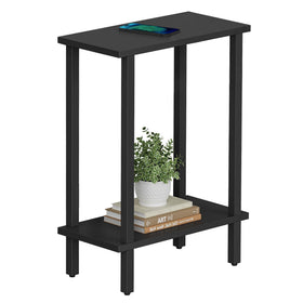 TUTOTAK small side table in black, full front view showing slim, space-saving design.