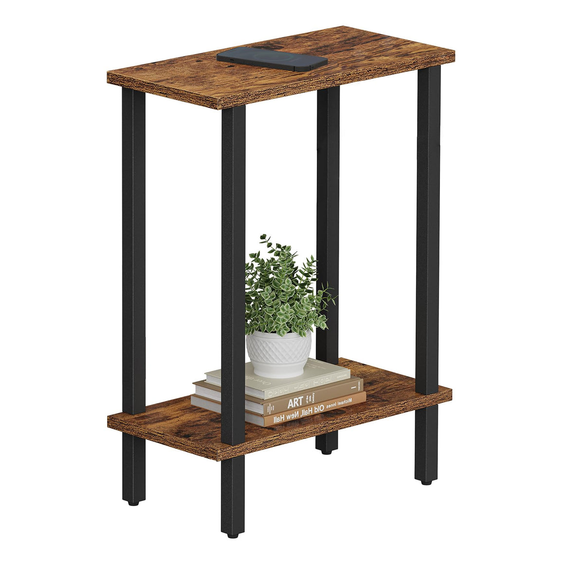 TUTOTAK small side table top shelf view shows accessible storage for drinks and remotes