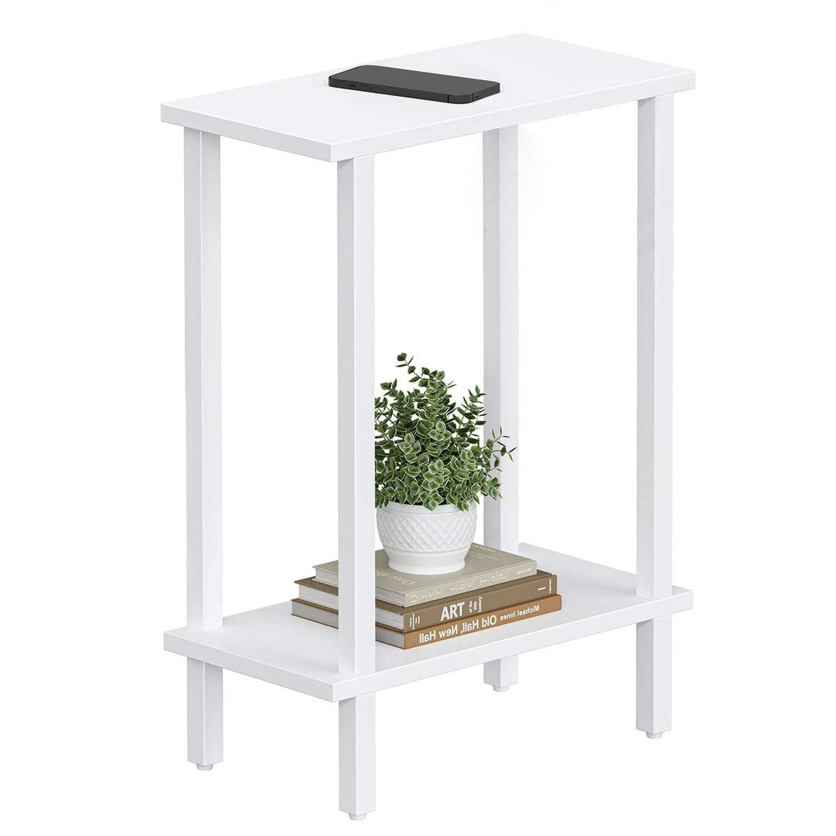 TUTOTAK small side table top view with two open shelves, compact design for cozy spaces.