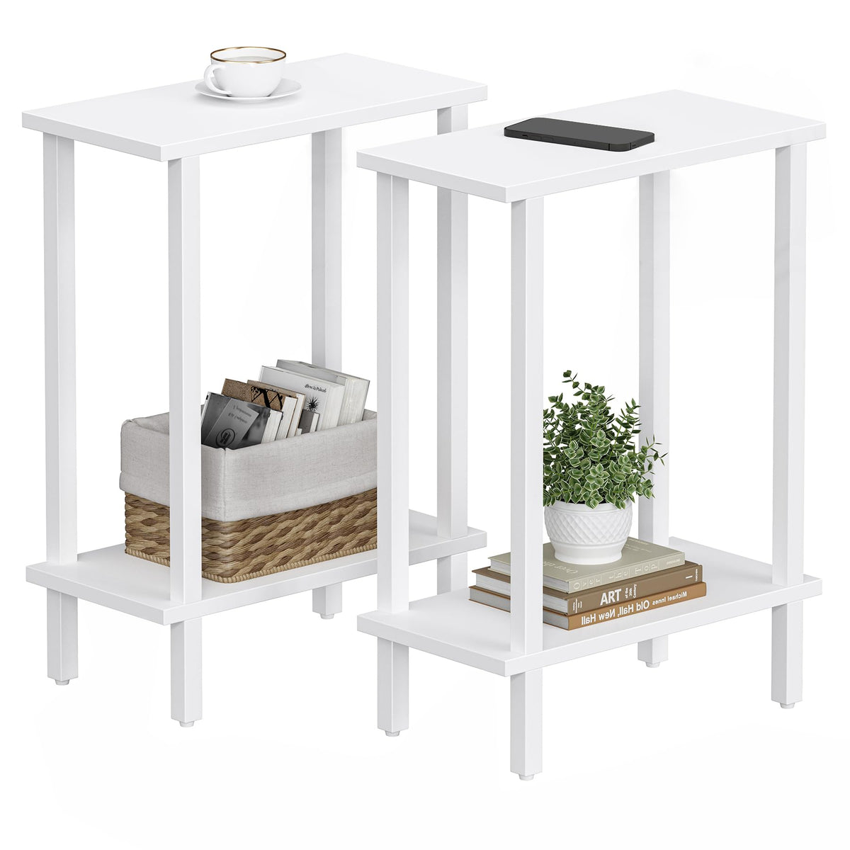 TUTOTAK small side table in white, front view, ideal for compact living spaces.