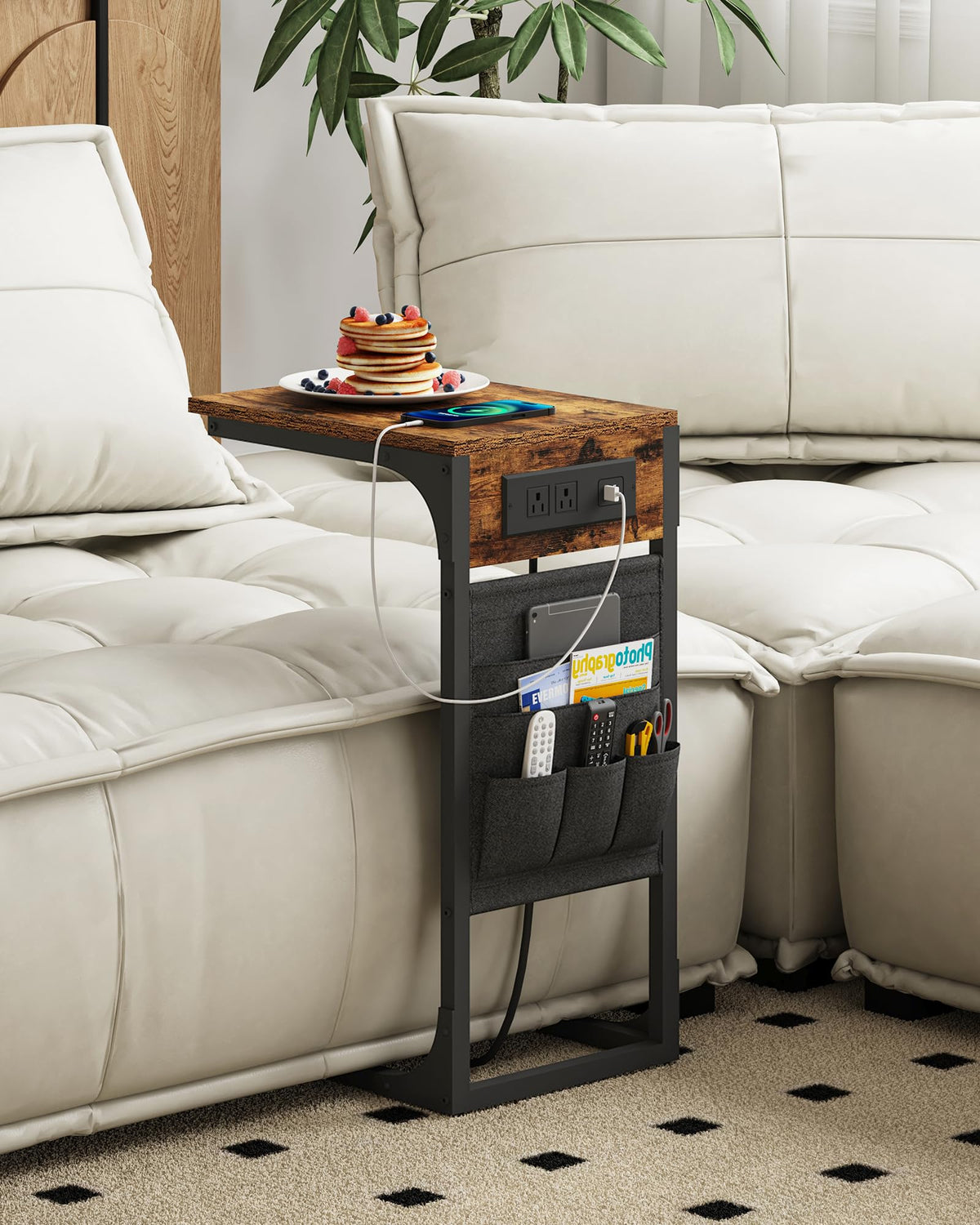 TUTOTAK storage bag with multiple pockets helps organize remotes and devices.