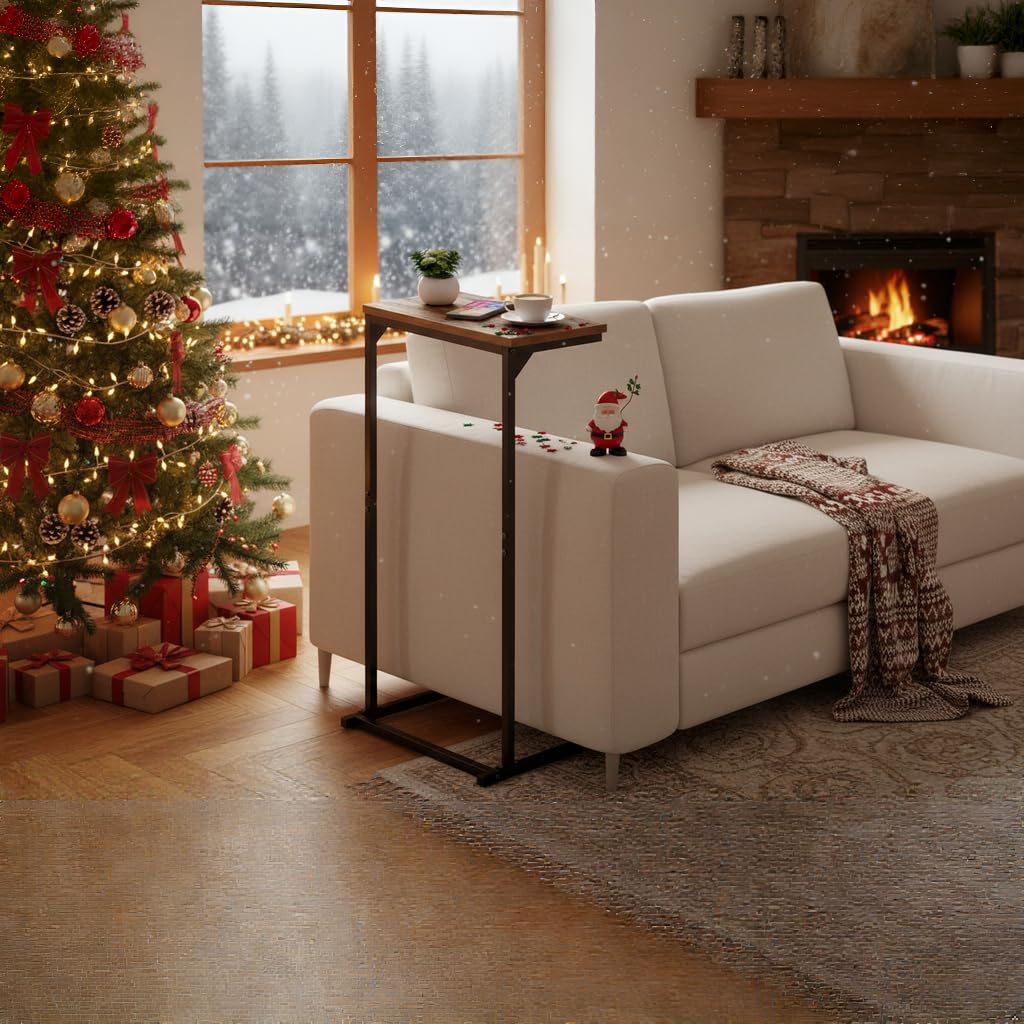 TUTOTAK tall over-arm couch table beside sofa for drinks and devices