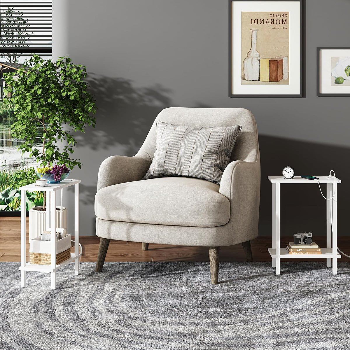 TUTOTAK white end table beside sofa used as nightstand