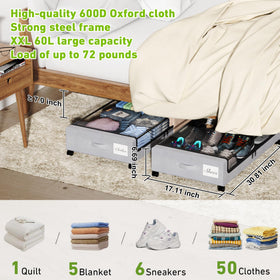 Tututry under-bed storage bin with lids and label for quick item identification.