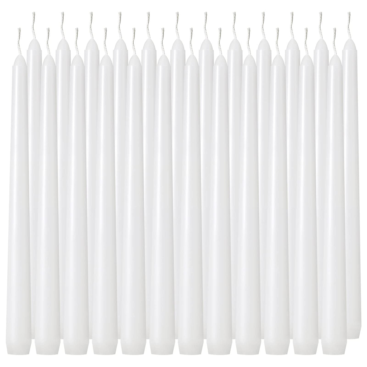 Tuyai 10 inch white dripless taper candle on a dining table for elegant ambience