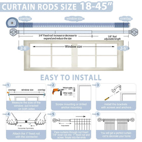 TVWOO curtain rod accessories including brackets and screws for secure mounting.