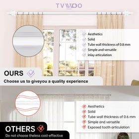TVWOO curved blackout rod base hugs the wall for better light control.