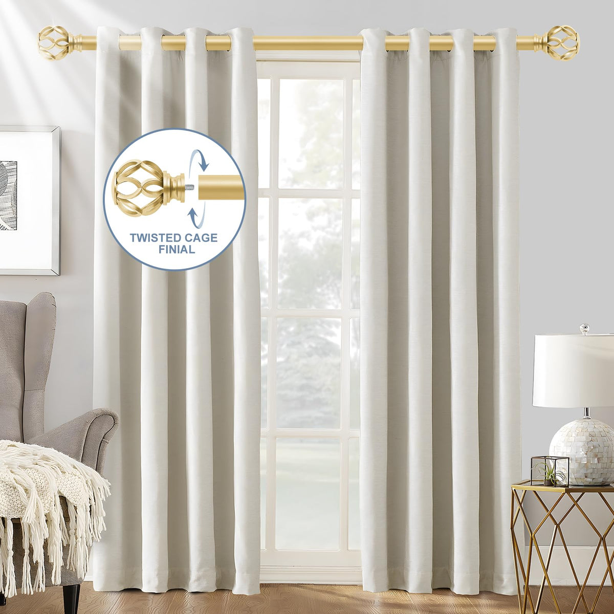 TVWOO brass-gold brackets with sturdy hardware support heavy drapery weights.