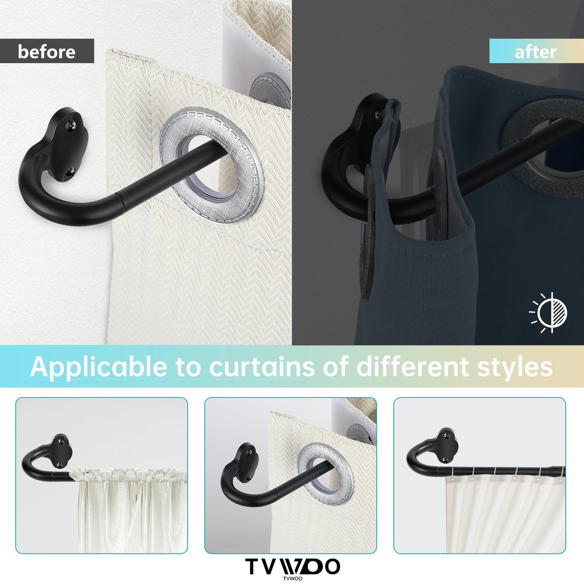 TVWOO matte black rod shows sturdy 5/8-inch diameter and reliable support