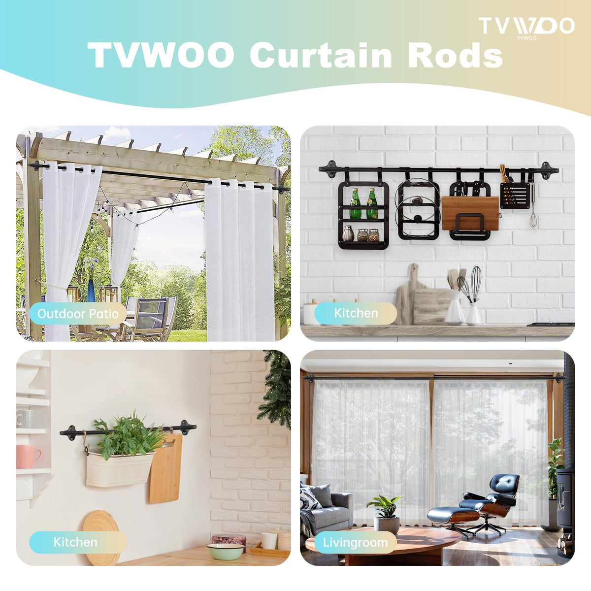 TVWOO telescoping inner rods adjust length to fit your window