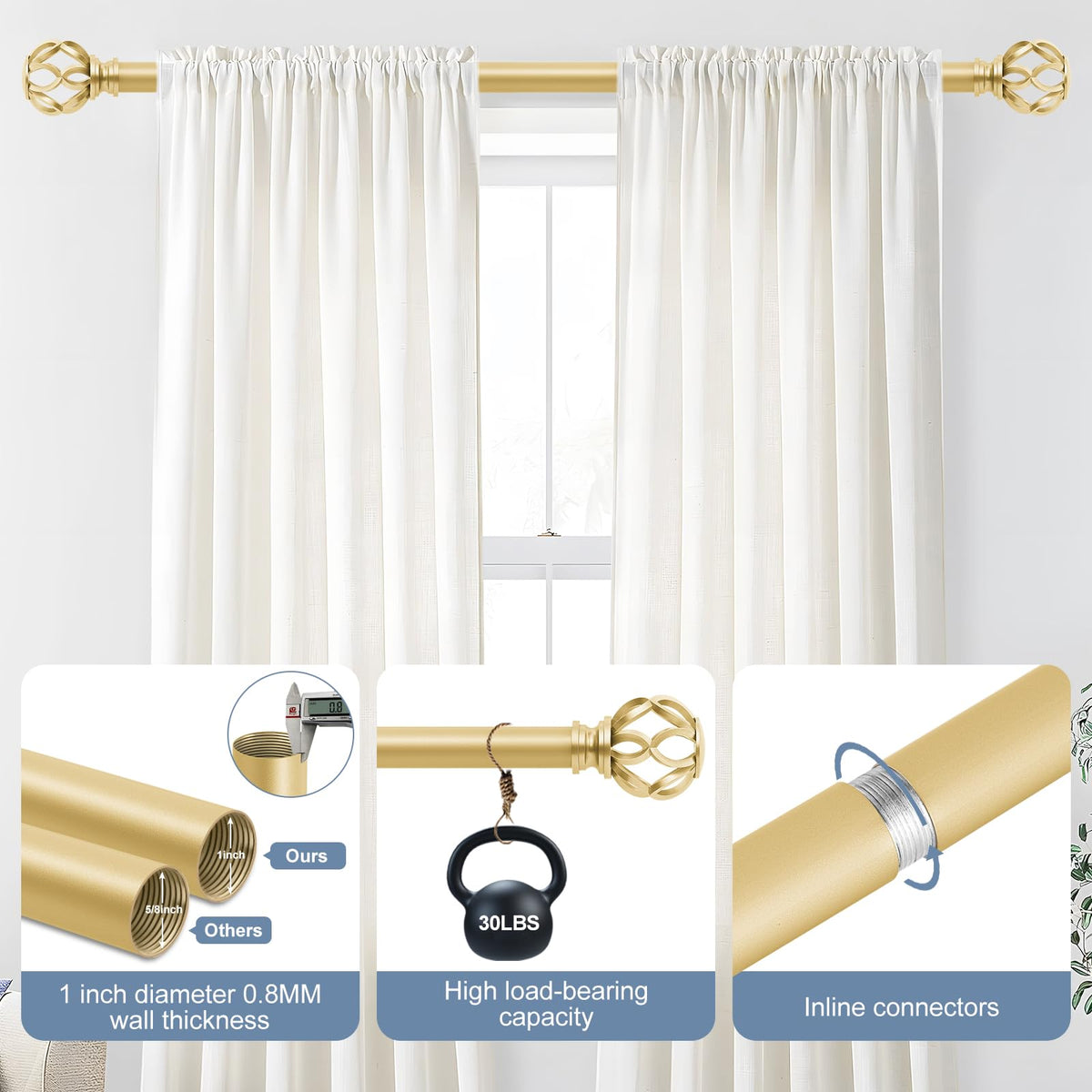 TVWOO telescoping rod length adjustment lets you fit 72 to 150 inches.