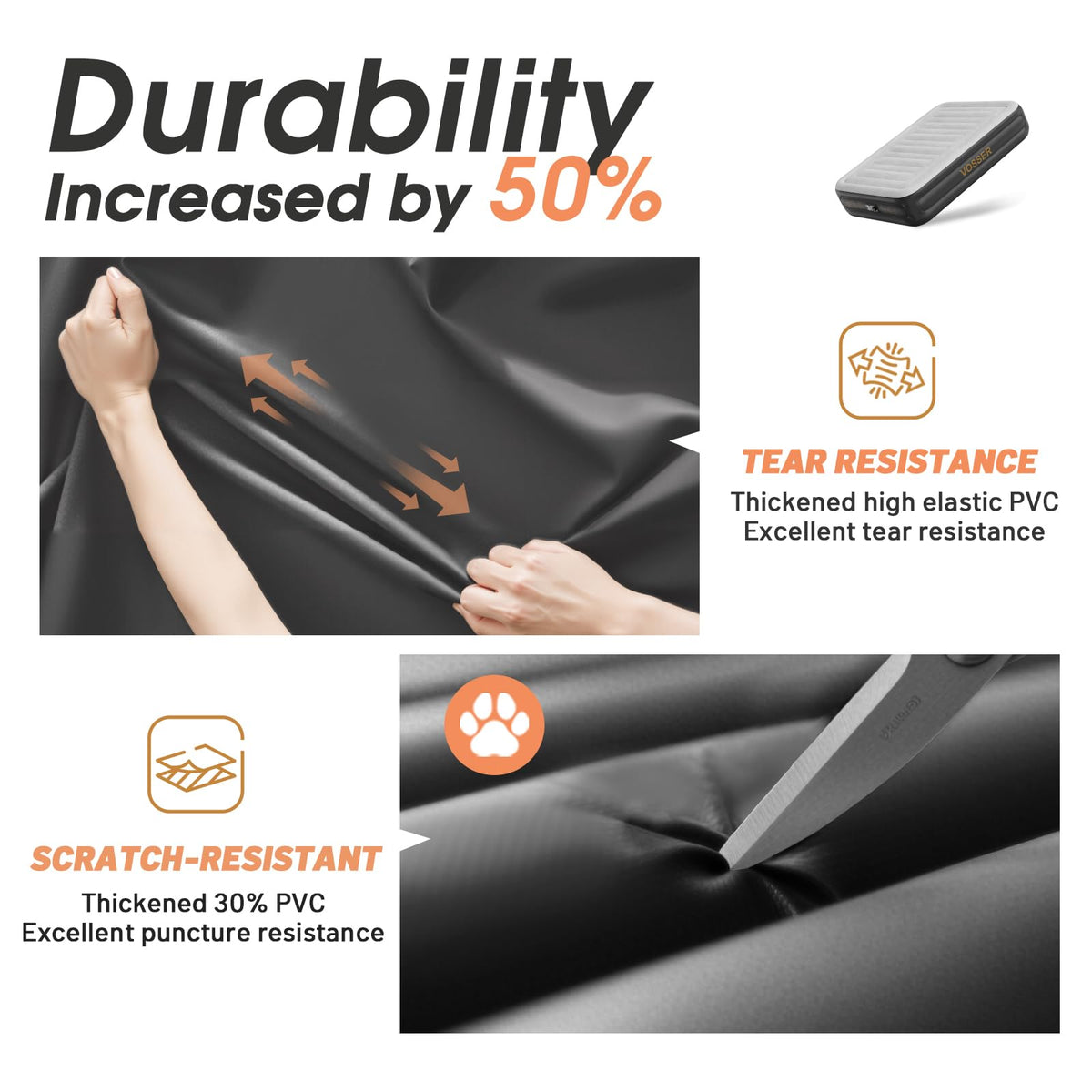 VOSSER twin air mattress with flocked top is waterproof and easy to clean.
