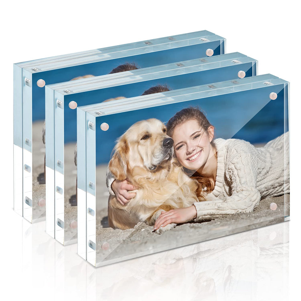 TWING 4x6 acrylic frame front view shows frameless clarity for desk displays.