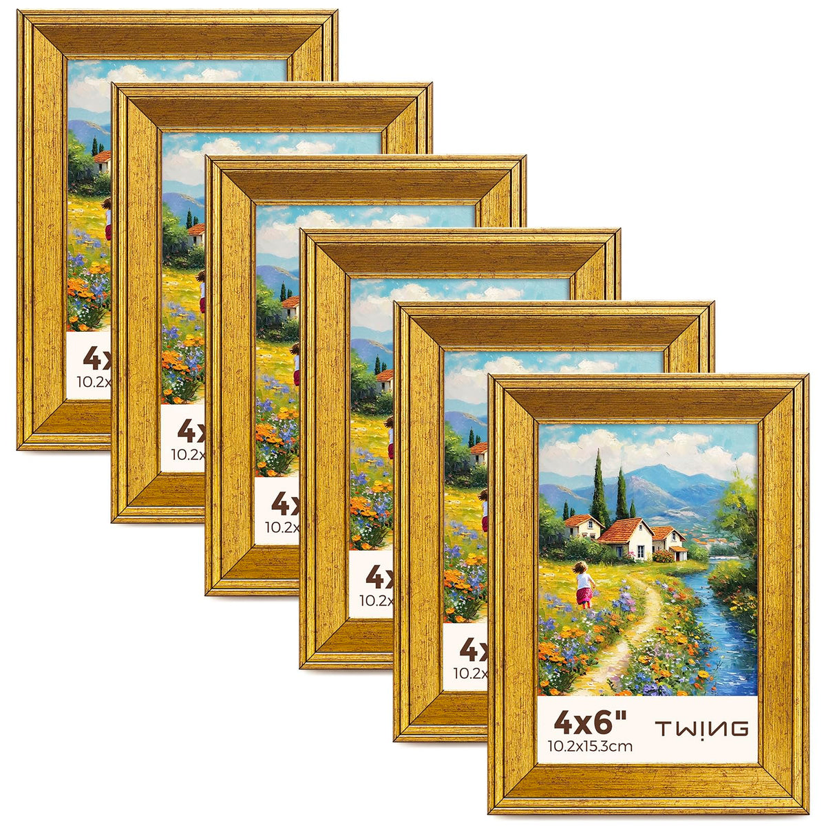 TWING 4x6 rustic gold frame on a tabletop for cherished photo display