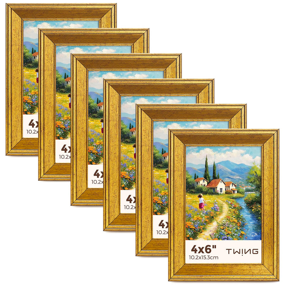 TWING 4x6 rustic gold frame on a tabletop for cherished photo display