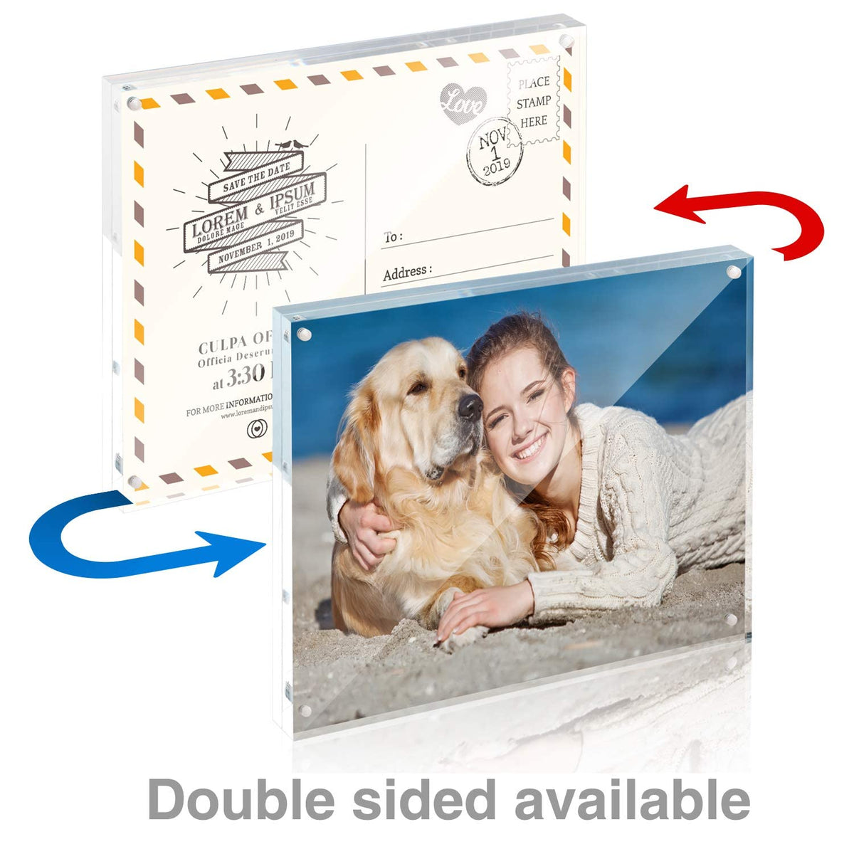 TWING 8x10 acrylic frame back view shows dual-sided capability for two photos